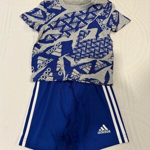 Boy’s Adidas Blue and Gray Logo-Print Short Sleeve Tee and shorts set